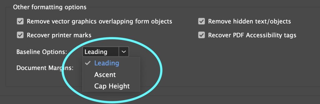 Set Baseline to Cap Height using PDF2ID