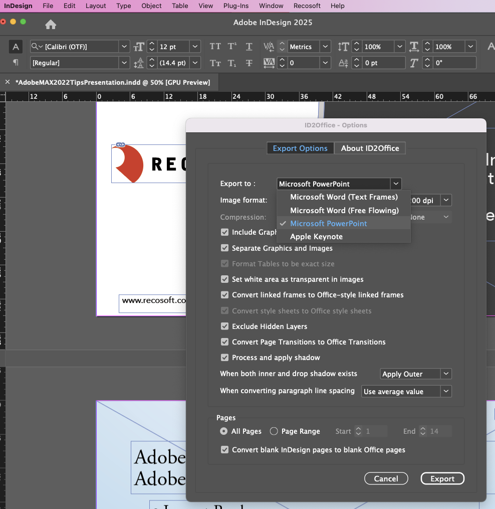 In 1-click export your InDesign data